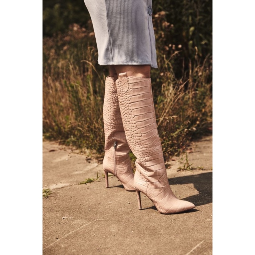 Vince Camuto Blush Croc-Embossed Knee-High Stiletto Boots